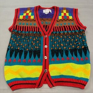 VTG 90s Feather Western Southwestern 3D Knit Rodeo Sweater Vest Preppy Y2K-5324